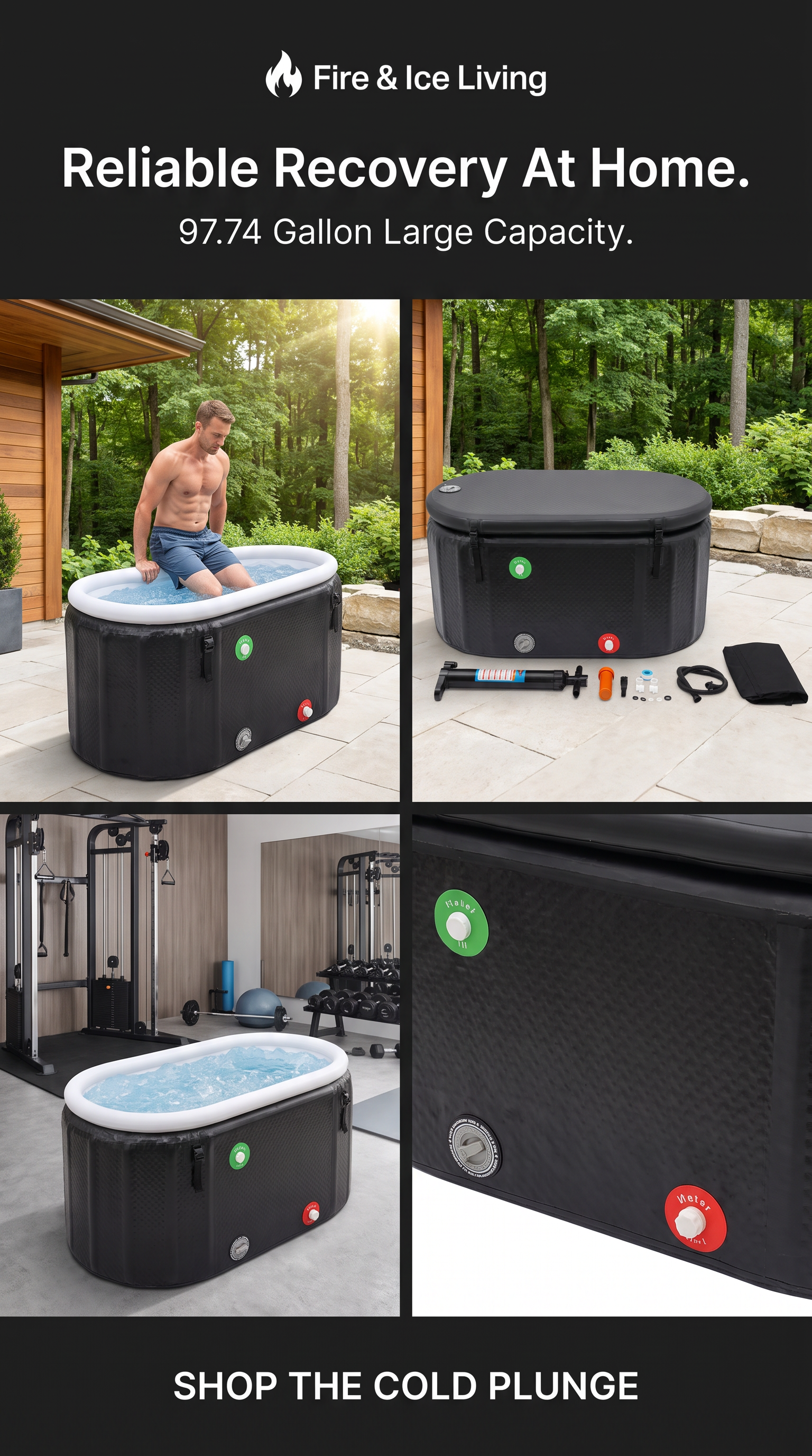 Portable Inflatable Ice Bath Tub | 97.74 Gal Cold Plunge for Athletes | Indoor & Outdoor