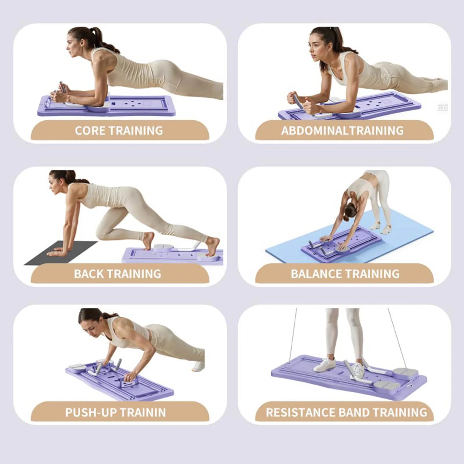 Foldable 4-in-1 Pilates Board | Ab Wheel, Resistance Bands & Push-Up Trainer