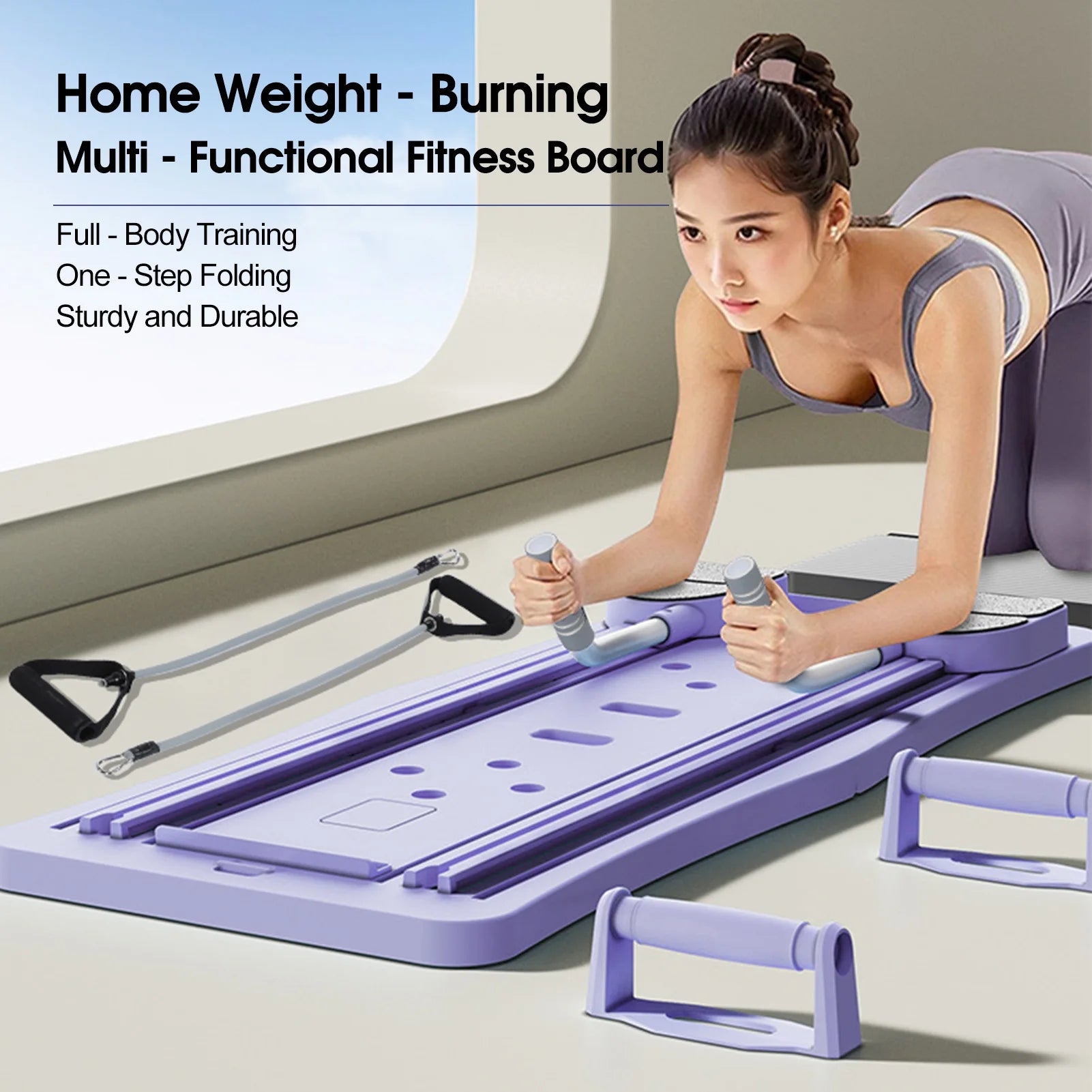 Foldable 4-in-1 Pilates Board | Ab Wheel, Resistance Bands & Push-Up Trainer